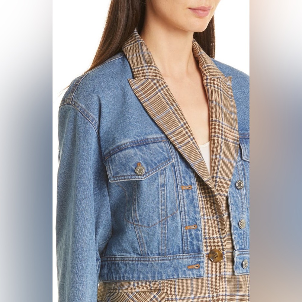 NWT Veronica Beard Keaton Plaid Denim Combo Dickey Jacket Size Small Two Piece - Picture 2 of 16